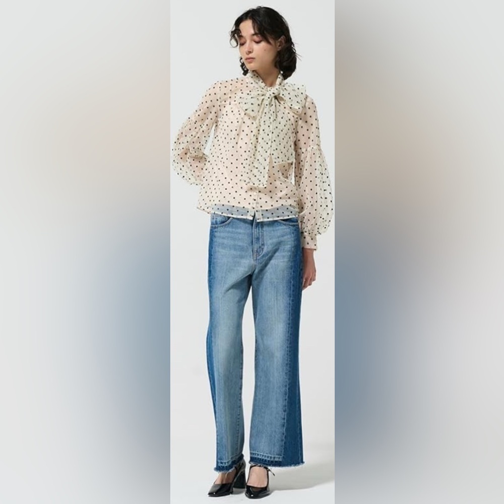 NWOT LOVExDESIGN SHEER BISHOP SLEEVE,BOW TOP. SUPER CHIC! M. STYLISH, VERSATILE